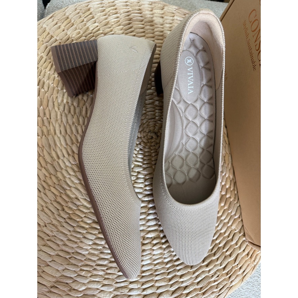 VIVAIA Tamia‎ Almond Toe Block Heel Knit Beige NIB Sustainable Comfort US/10.5 - Picture 7 of 10